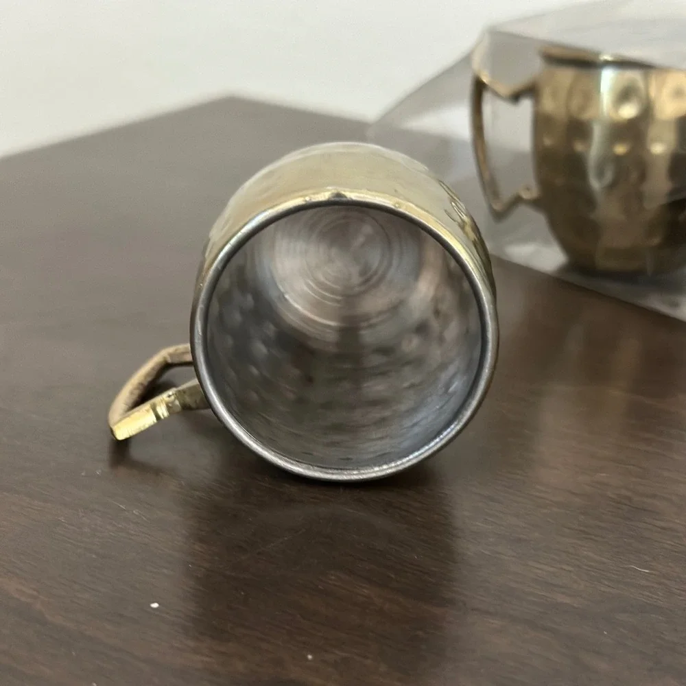 Set of 3‎ Mini Moscow Mule Mugs Hammered Brass Plated Stainless Steel 3 oz